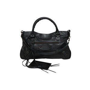 BALENCIAGA The First Handbag Shoulder Bag Black Leather